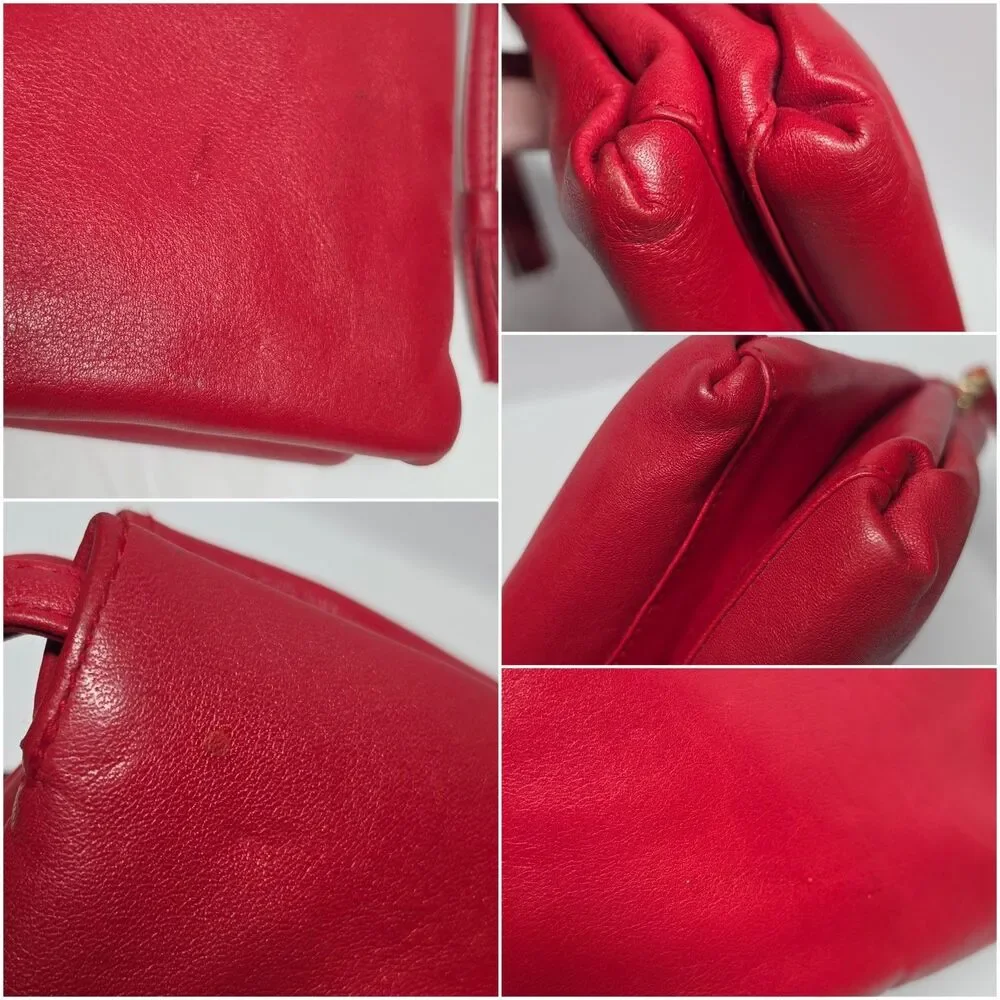 Vintage 70s TOLEDANO Red Soft Genuine Leather Large Clutch Or Crossbody